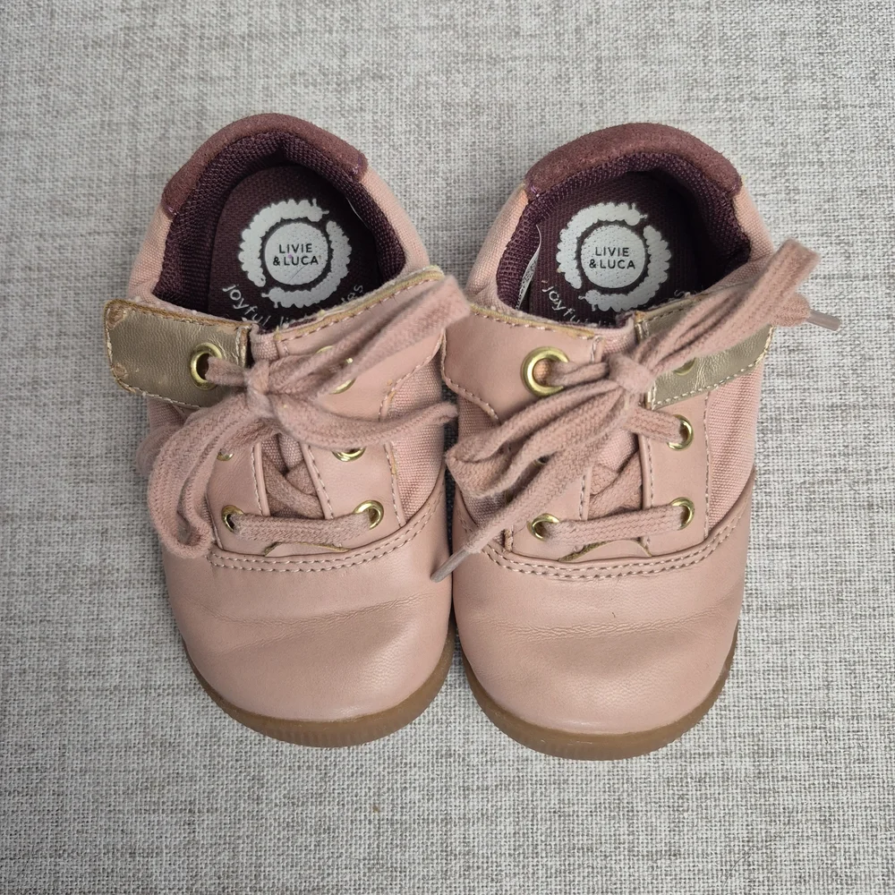 ​Livie & Luca Pink Canvas & Leather Sneakers - Gold Metallic Accent - Size 5M